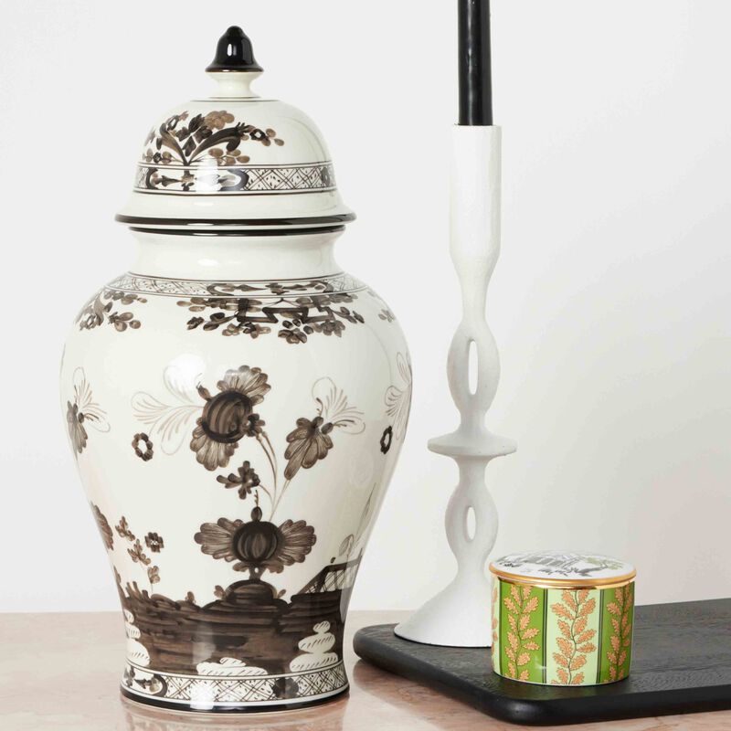ginori 1735 oriente italiano vase medium grey with lid