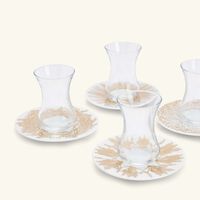 طقم تمرة بالتعاون مع رزان العزوني المؤلف من 6 فناجين عربية للشاي مع صحونها باللون الذهبي صلصال طقم تمرة بالتعاون مع رزان العزوني المؤلف من 6 فناجين عربية للشاي مع صحونها باللون الذهبي