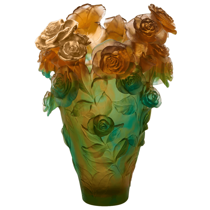 Rose Passion Green And Orange Magnum Vase With Gilded Bouquet Rose Passion Green And Orange Magnum Vase With Gilded Bouquet, large