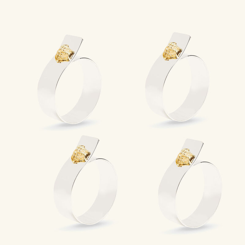 طقم حلقات مناديل المائدة ميدوزا من 4 قطع مطلي بالفضة فيرساتشي طقم حلقات مناديل المائدة ميدوزا من 4 قطع مطلي بالفضة