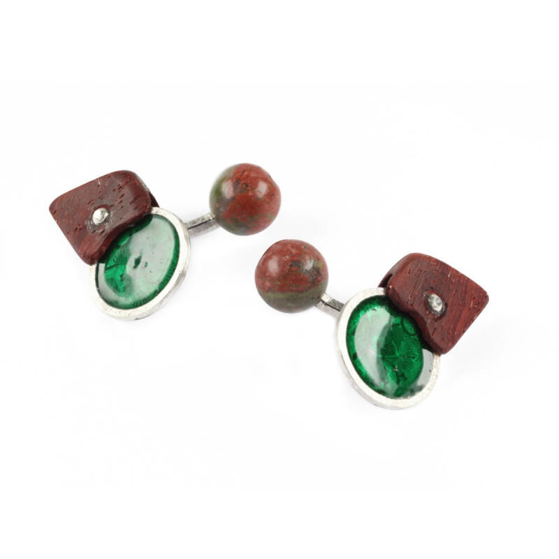 Cufflinks Rosewood Enamel Unakite Silver. With Box Cufflinks Rosewood Enamel Unakite Silver. With Box, large