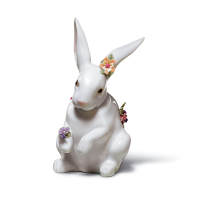 تمثال أرنب جالس مع الزهور, small