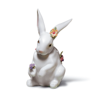 Sitting Bunny W/Flowers Figurine, small