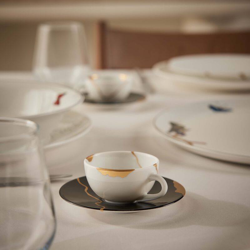 bernardaud kintsugi charbon espresso cup and saucer set of 2 black 2oz