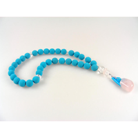 Masbaha Rosary Lava Rock-Crystal Rose Quartz Turquoise, small