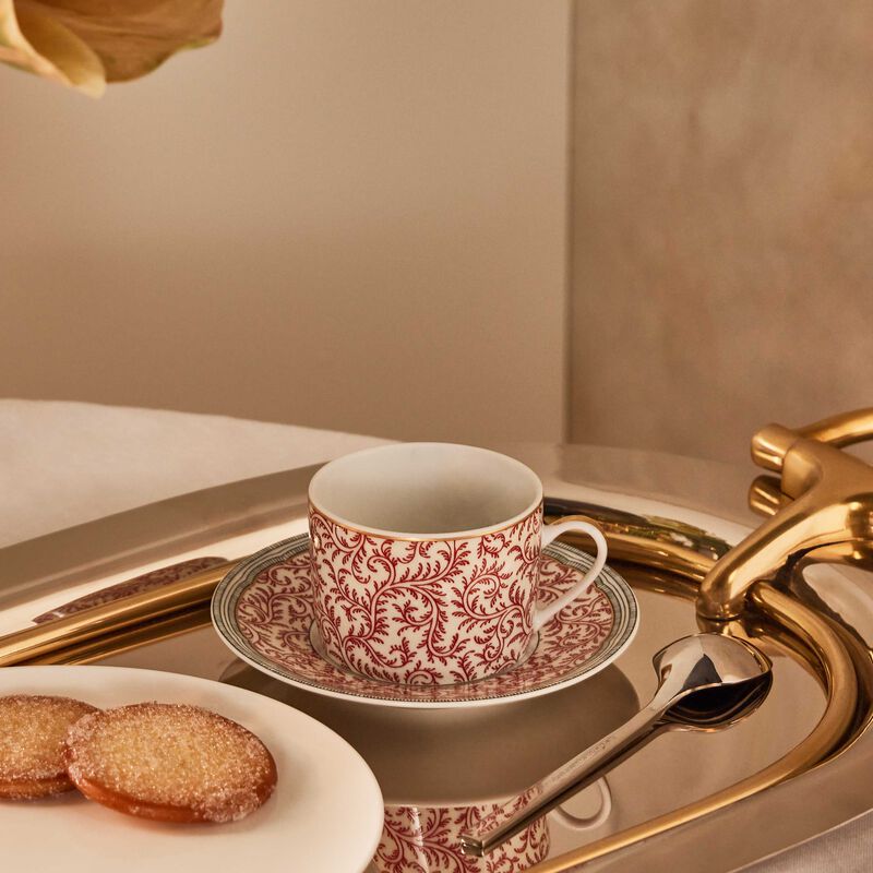 bernardaud collection braqueni tea cup saucer red set of 2
