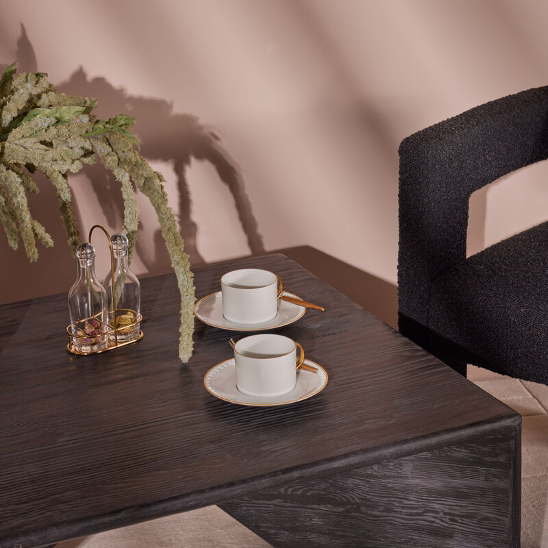 لوبجيه طقم نبتون مؤلف من فنجانين للشاي مع صحنيهما أبيض