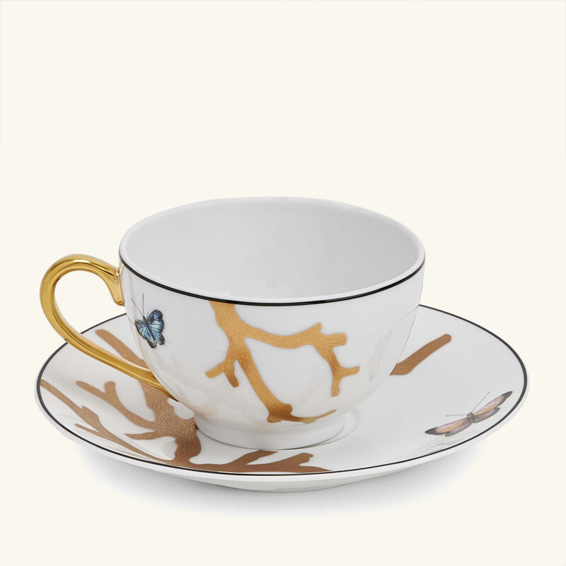 bernardaud aux oiseaux tea cup saucer gold set of 2