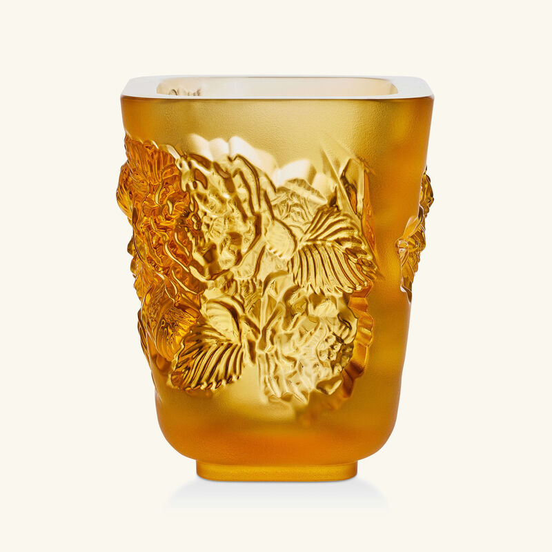 lalique pivoines vase mini yellow