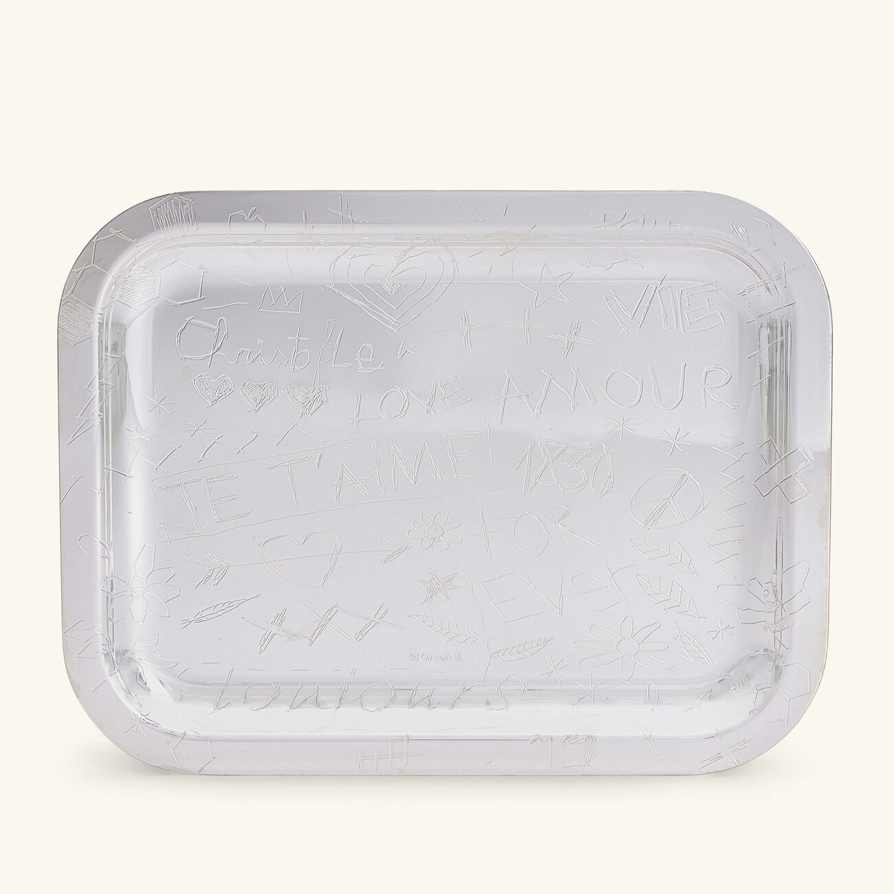 christofle graffiti serving tray rectangular medium silver plated
