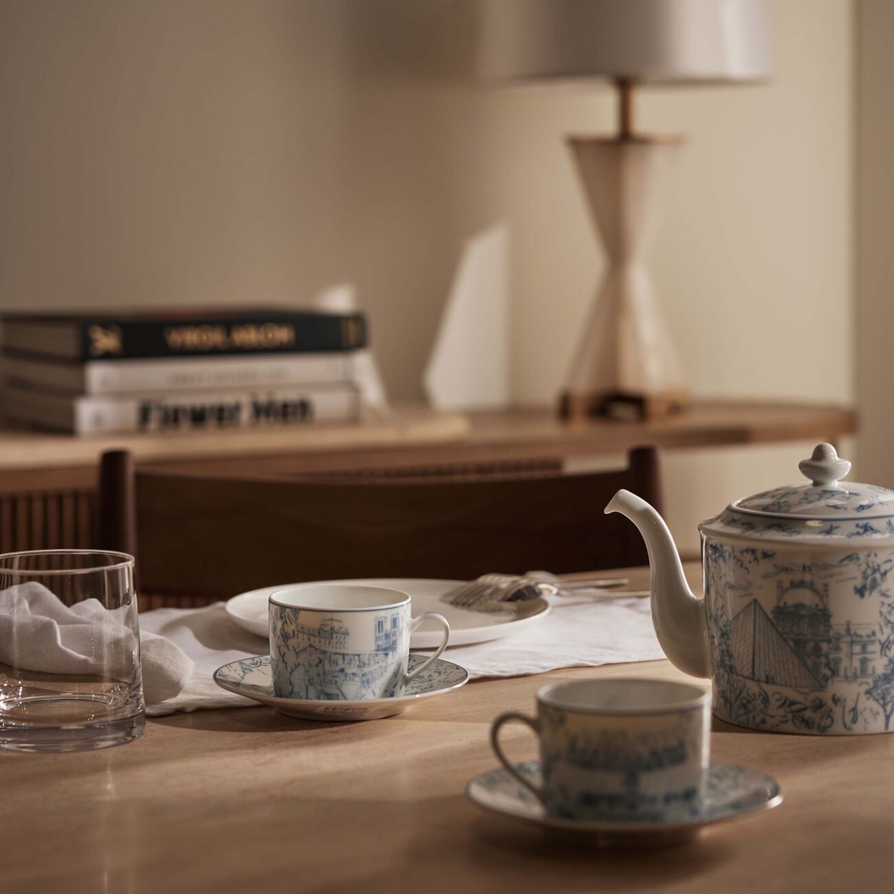bernardaud tout paris tea cup   saucer blue set of 4