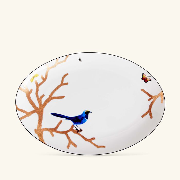 bernardaud aux oiseaux serving platter oval gold 38cm