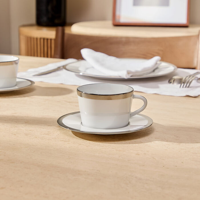 bernardaud maille platine moka tea cup   saucer set of 4 white