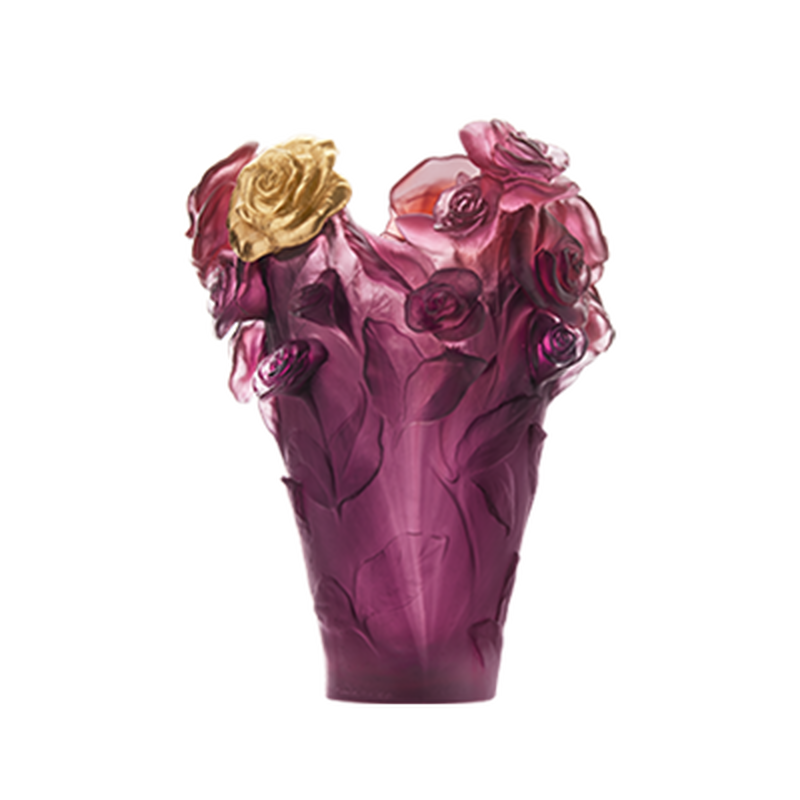 Rose Passion Red Purple Vase Whith Gilded Flower, large