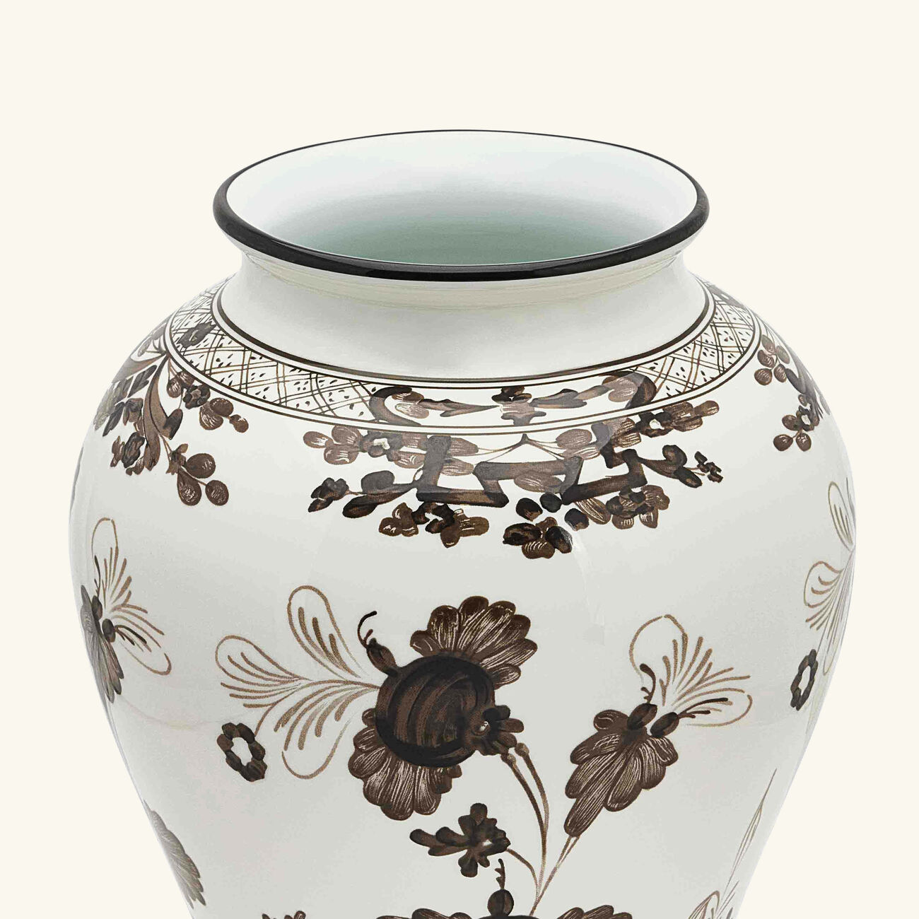 ginori 1735 oriente italiano vase medium grey with lid
