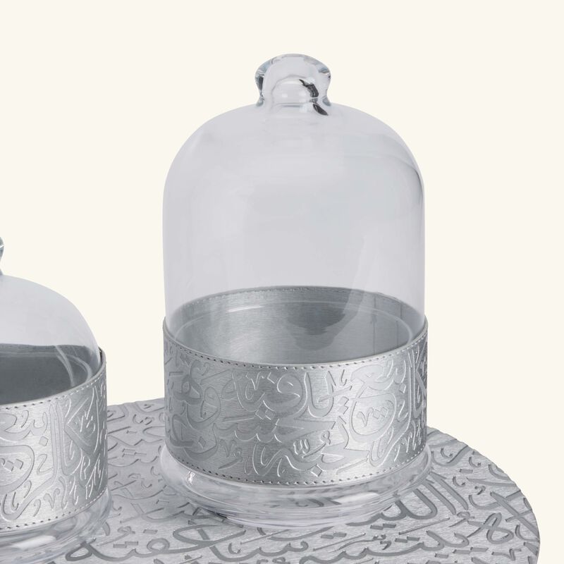 دملاج طقم كريم المؤلف من وعائين للضيافة باللون الفضي