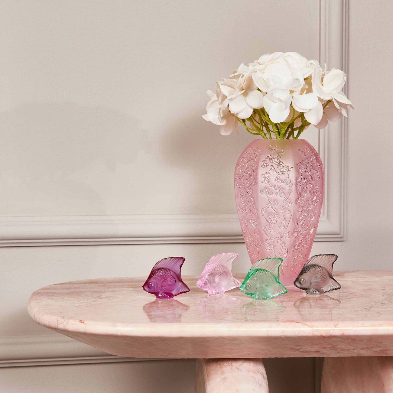lalique fish figurine small pink
