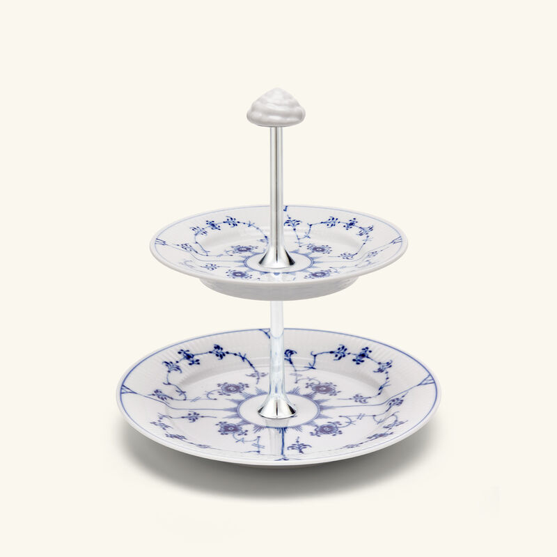 royal copenhagen blue fluted plain 2 tier cake stand white