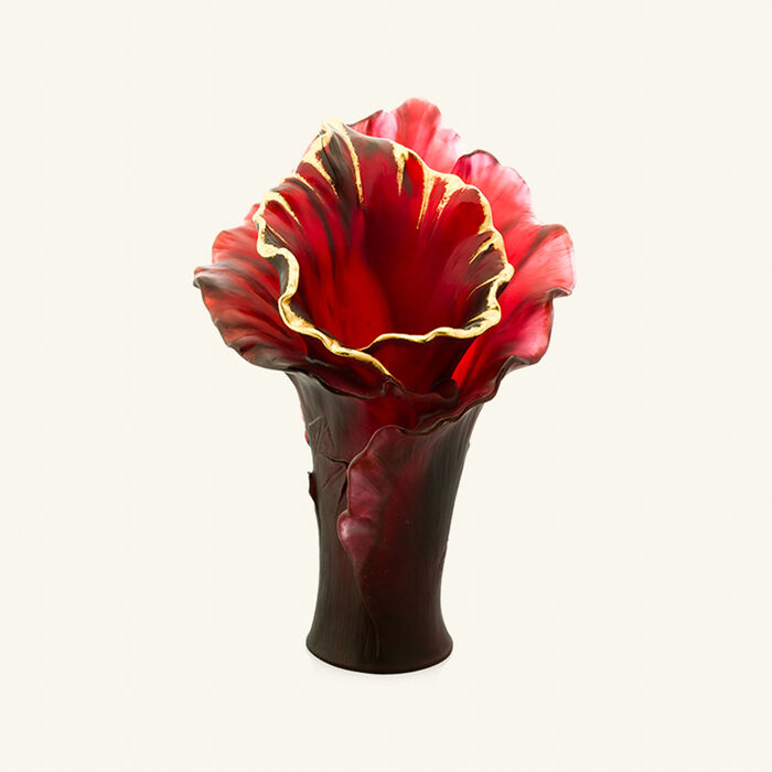 daum gilded arum vase large red