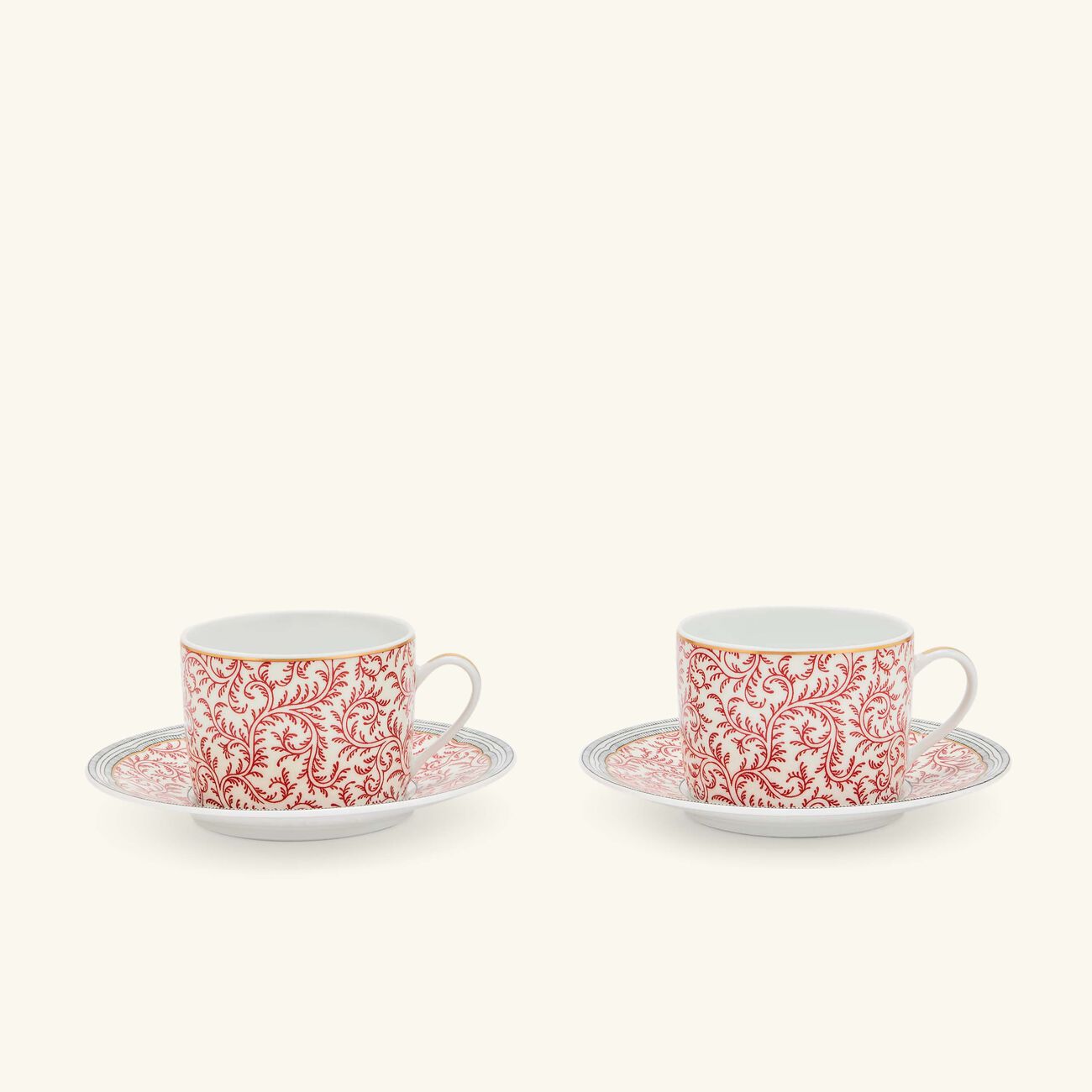 bernardaud collection braqueni tea cup saucer red set of 2