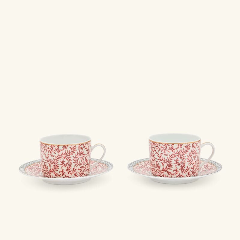 bernardaud collection braqueni tea cup saucer red set of 2