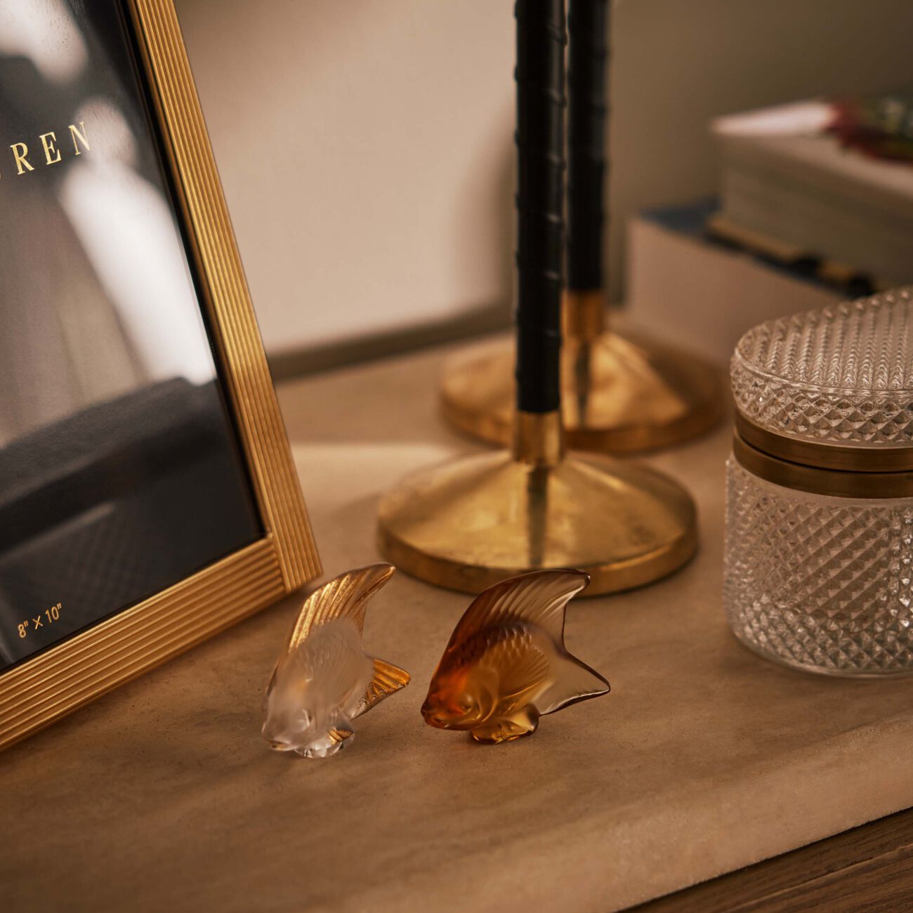 lalique fish figurine mini clear   gold