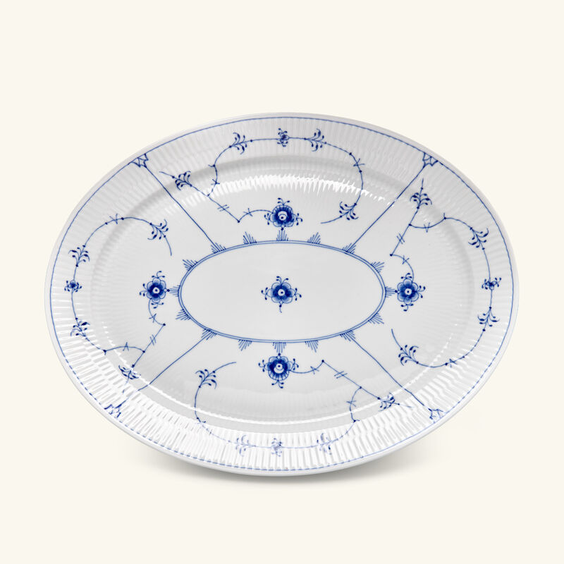 رويال كوبنهاغن طبق التقديم بلو فلوتد بلاين بيضاوي أبيض 35 سم