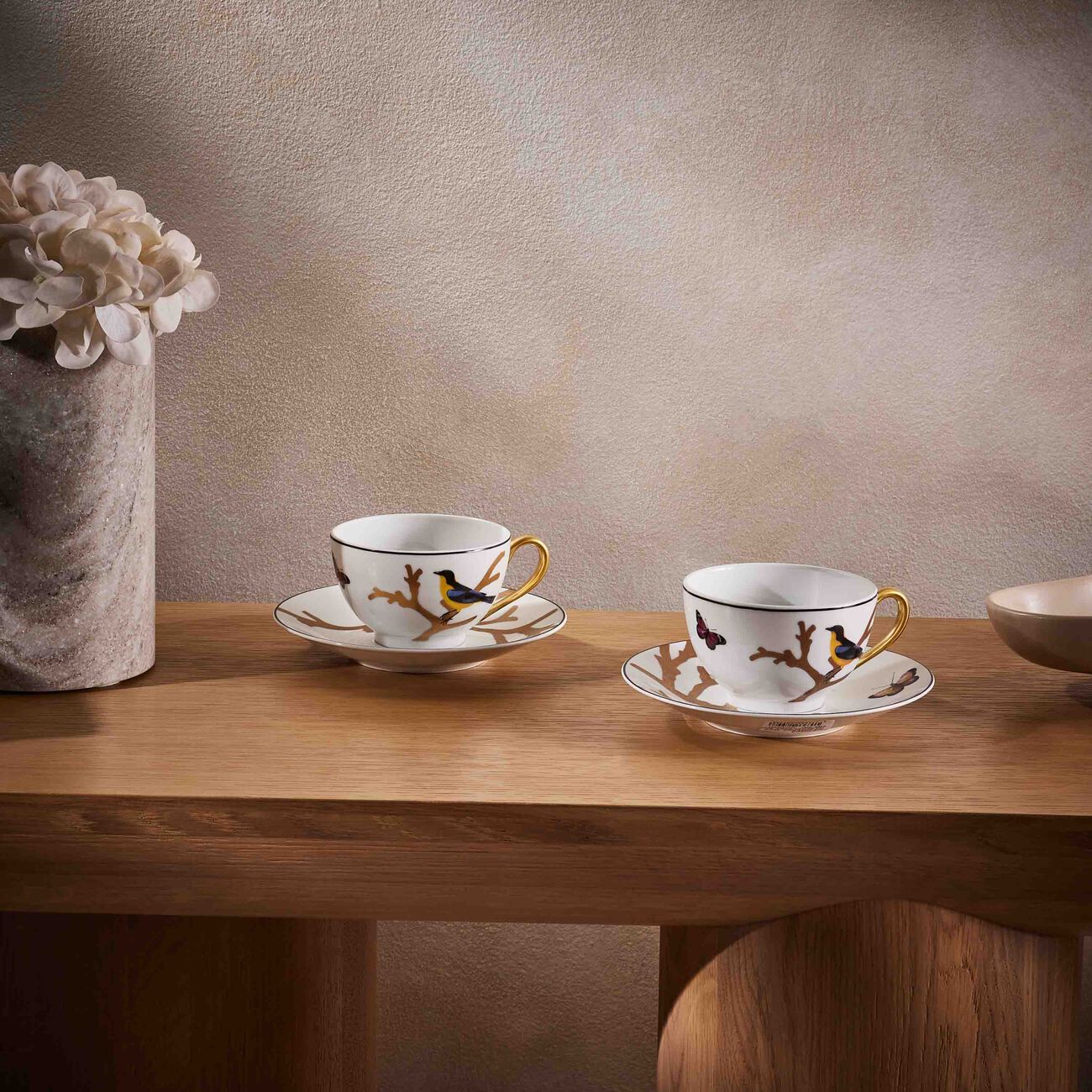 bernardaud aux oiseaux tea cup saucer gold set of 2