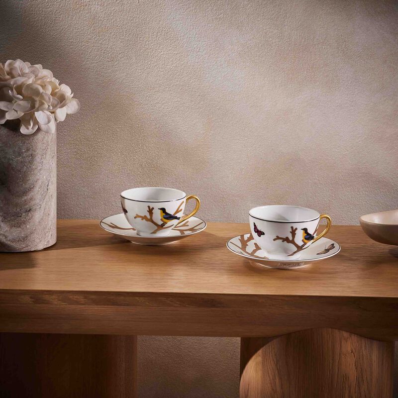 bernardaud aux oiseaux tea cup saucer gold set of 2
