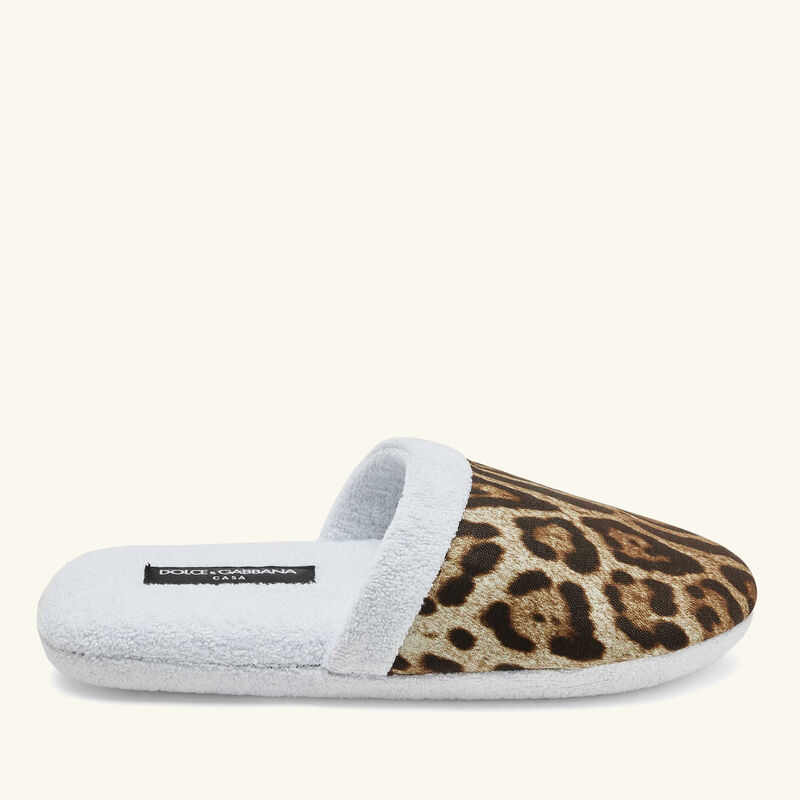 dolce gabbana casa leopard cotton terry slippers brown