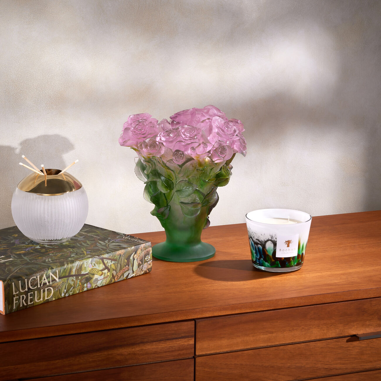daum roses vase medium pink