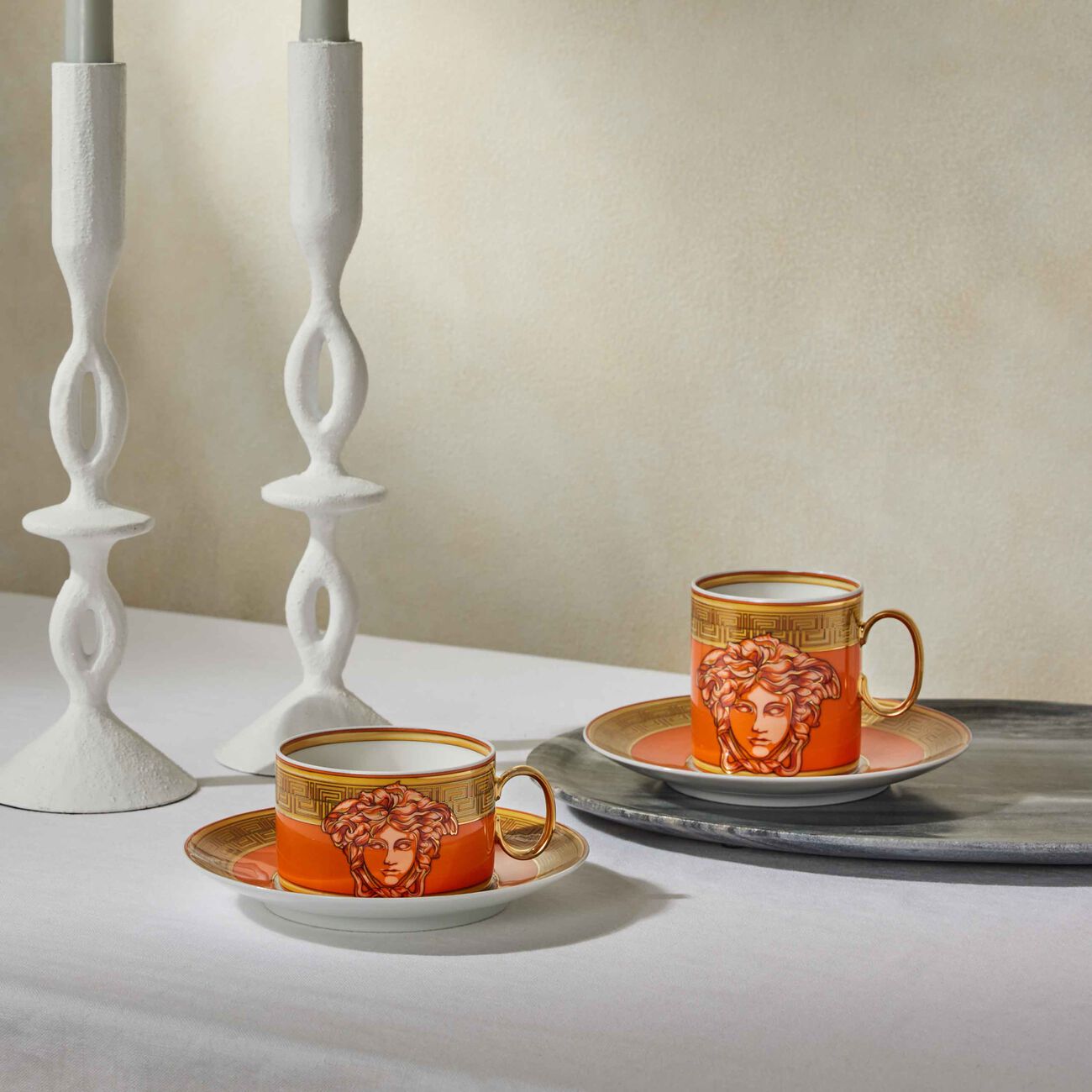 versace orange coin coffee cup saucer orange