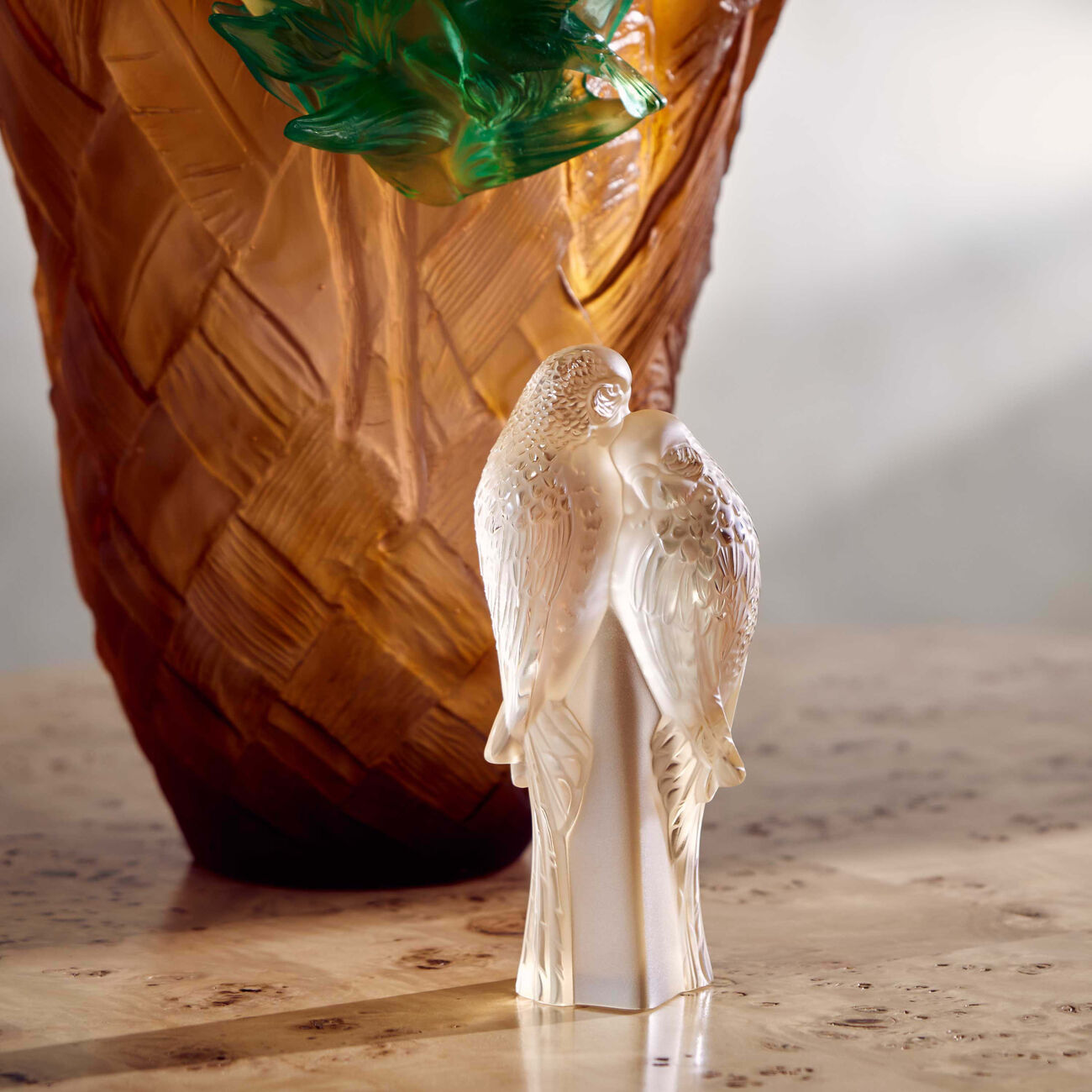 lalique two parakeets sculpture small gold