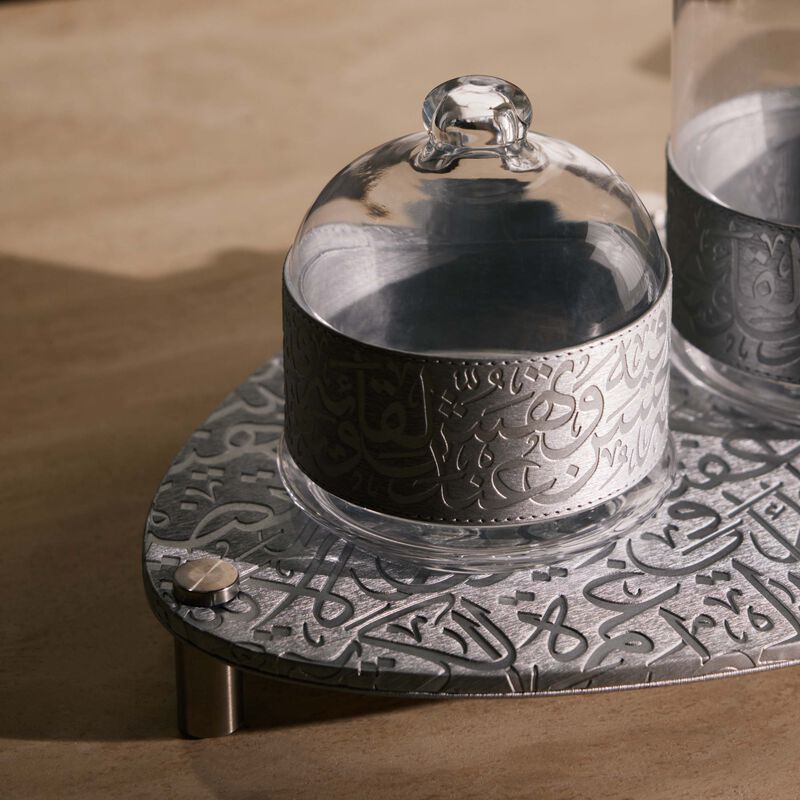 دملاج طقم كريم المؤلف من وعائين للضيافة باللون الفضي