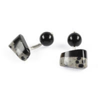 Cufflinks Dalmatian Jasper Black Agate Silver With Box, small