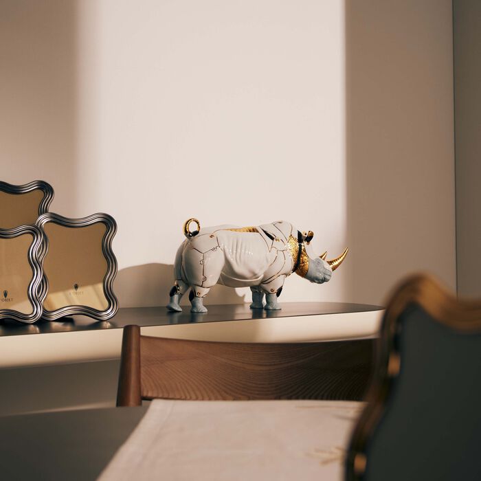 lladro rhino cyborg sculpture medium white