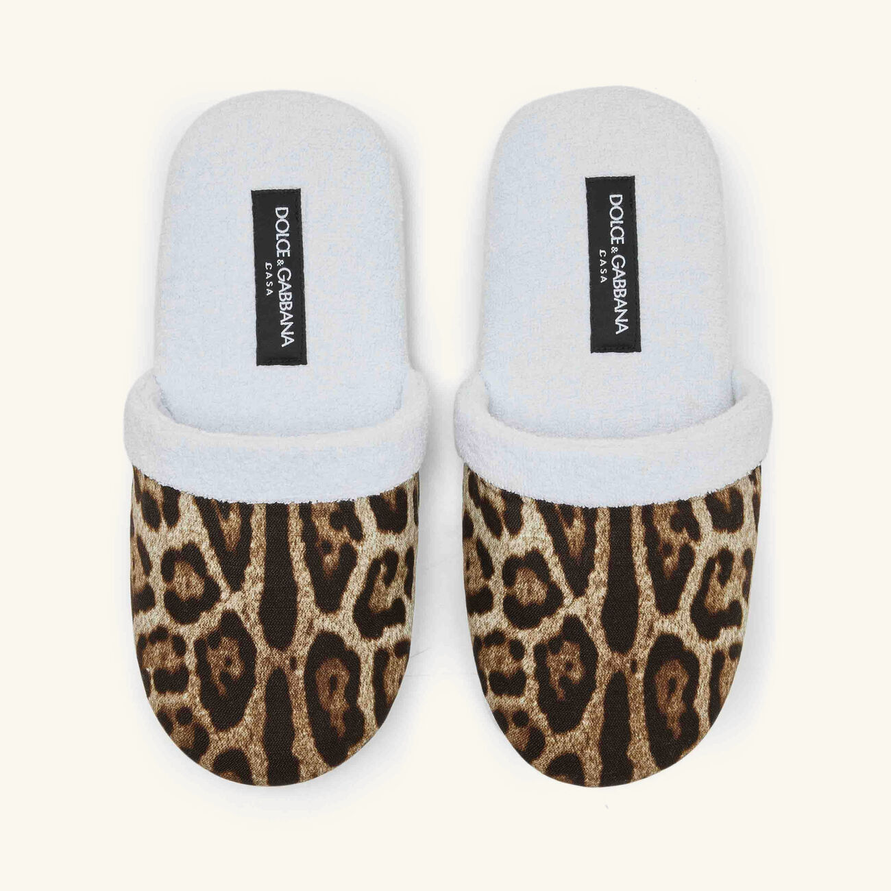 dolce gabbana casa leopard cotton terry slippers brown