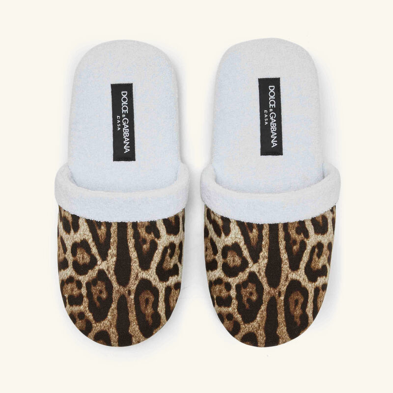 dolce gabbana casa leopard cotton terry slippers brown