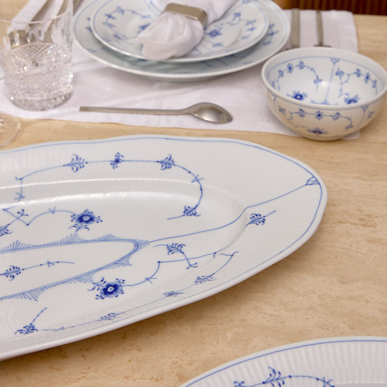 royal copenhagen blue fluted plain serving plate oval white 60cm