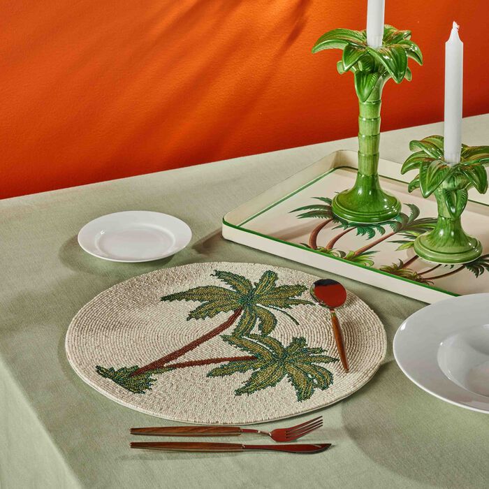 les ottomans flora palm tree serving tray rectangular medium white