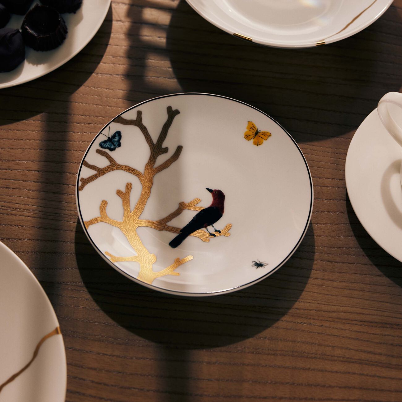 bernardaud aux oiseaux bread butter plate round gold 16cm