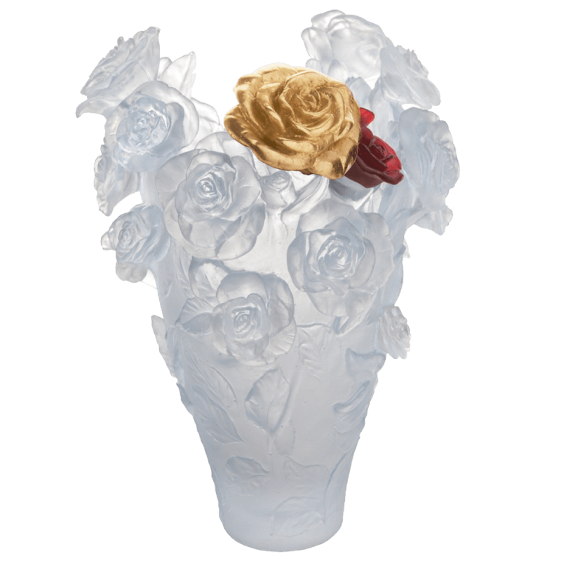 Rose Passion White Magnum Vase And Red And Gold Bouquet, large