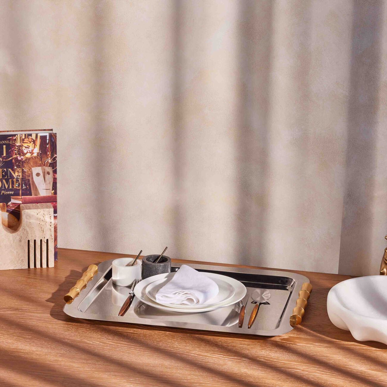 l objet bamboo serving tray large stainless steel