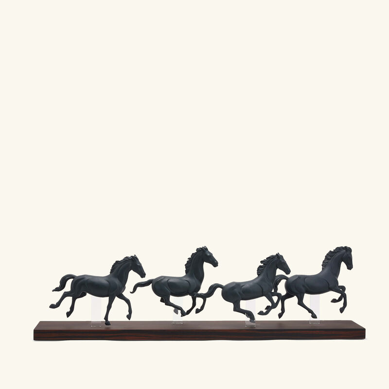 lladro galloping herd horses sculpture small black