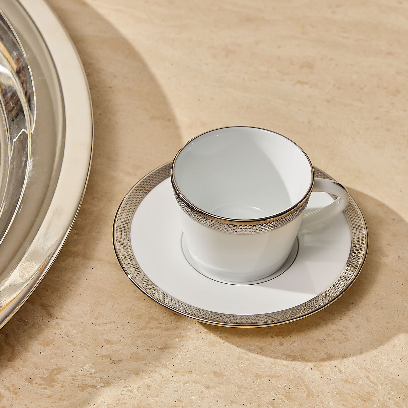 Maille Platine Moka Coffee Cup & Saucer Set Of 2 White bernardaud maille platine moka coffee cup saucer set of 2 white