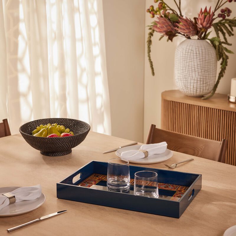 إيترو صينية كشمير مستطيلة كبيرة الحجم باللون الأزرق