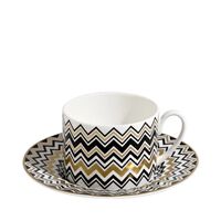 Set of 6 Zig Zag Gold Tea Cup & Saucer, small