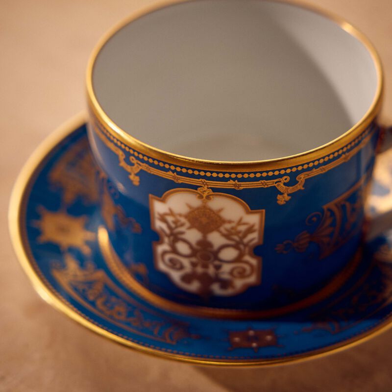 bernardaud aux rois tea cup   saucer blue