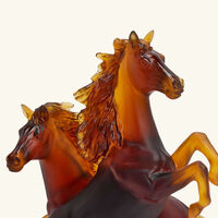 daum 2 horse cavalcade sculpture small orange limited edition