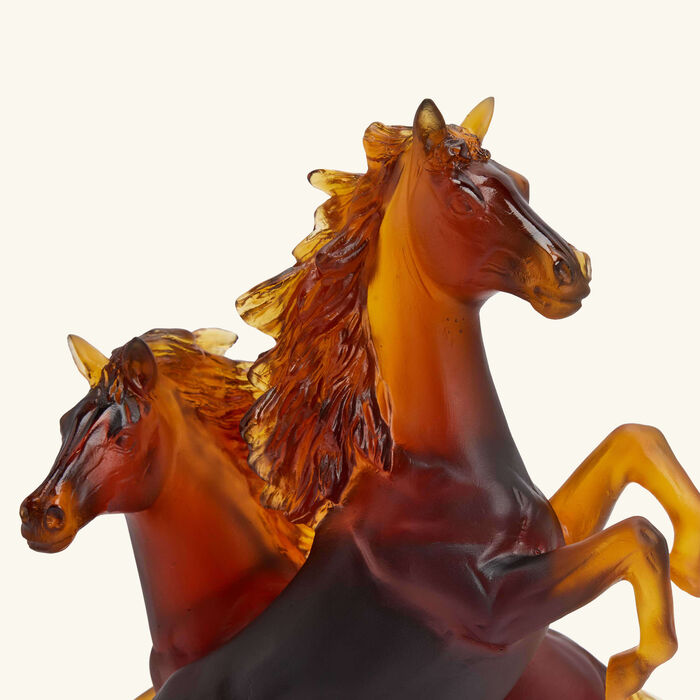 daum 2 horse cavalcade sculpture small orange  limited edition